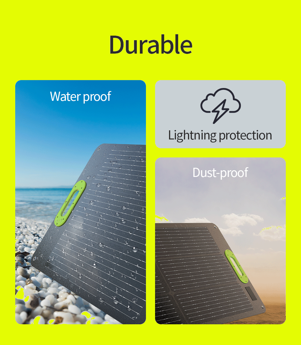 The 100W Solar Panel is not only water and dust proof but also lightning protected!